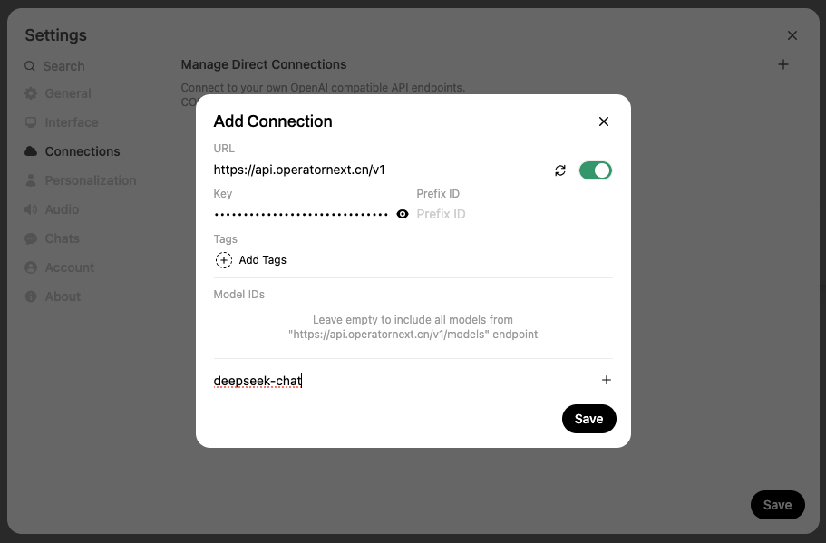 go to open webui settings